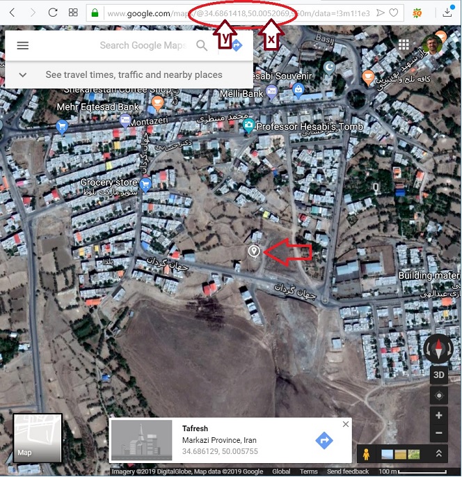 مختصات نقطه دلخواه در گوگل مپ